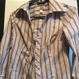 Ann Taylor LOFT white/brown stripes shirt size0P